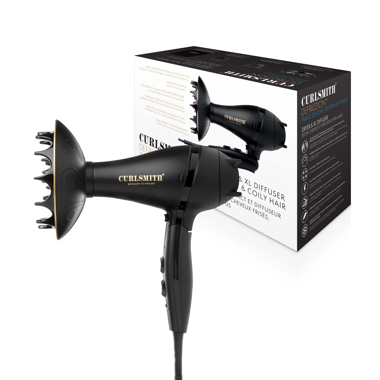 Hot Tools Curlsmith Travel Defrizzion Haartrockner mit  XL-Diffusor